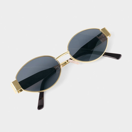 Vintage Small Oval Frame Sunglasses Black Lense
