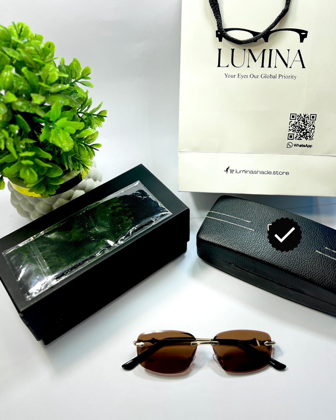 LUMINA Square Sunglasses – Gold Metal Frame & Brown Shades