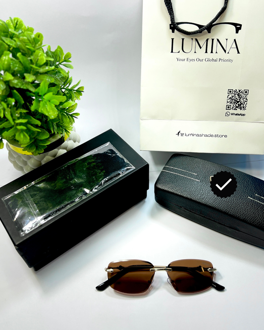 LUMINA Square Sunglasses – Gold Metal Frame & Brown Shades