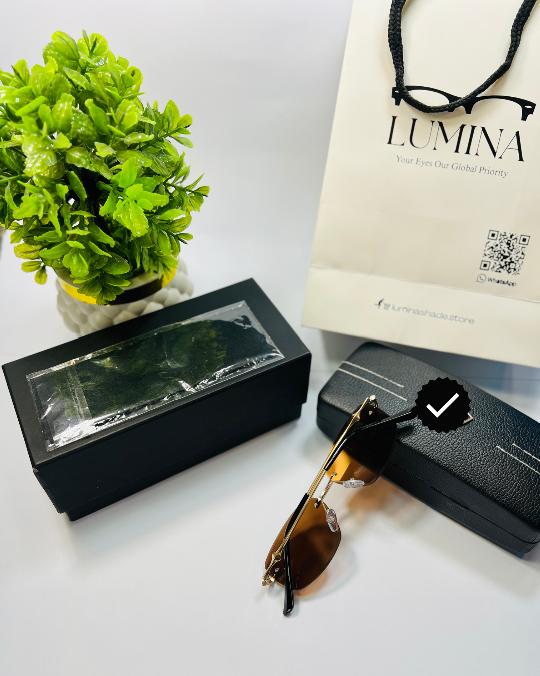 LUMINA Square Sunglasses – Gold Metal Frame & Brown Shades