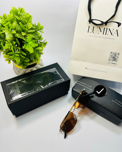 LUMINA Square Sunglasses – Gold Metal Frame & Brown Shades