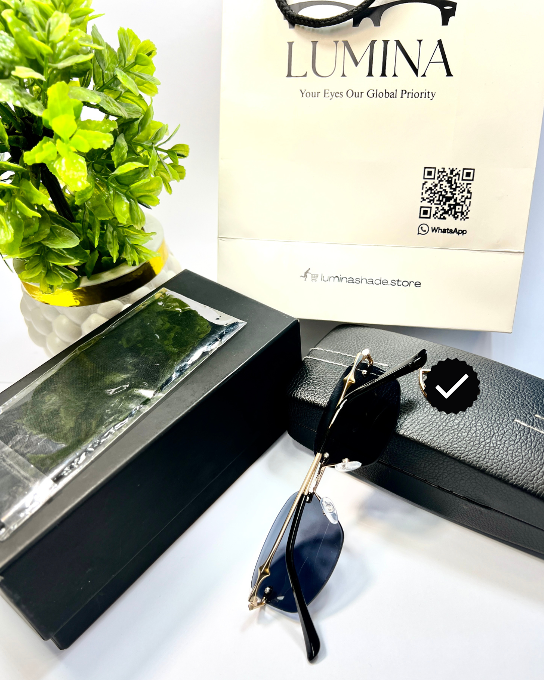 LUMINA Square Sunglasses – Gold Metal Frame & Black Shades