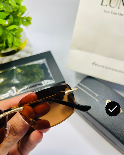 LUMINA Square Sunglasses – Gold Metal Frame & Brown Shades