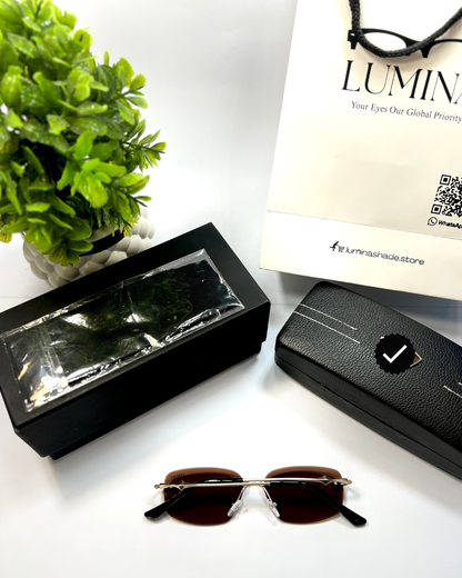 LUMINA Square Sunglasses – Gold Metal Frame & Brown Shades