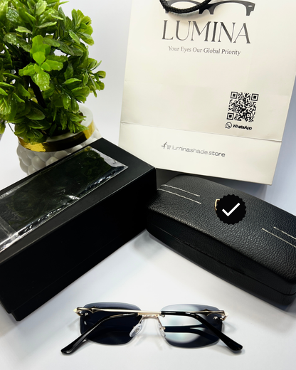 LUMINA Square Sunglasses – Gold Metal Frame & Black Shades