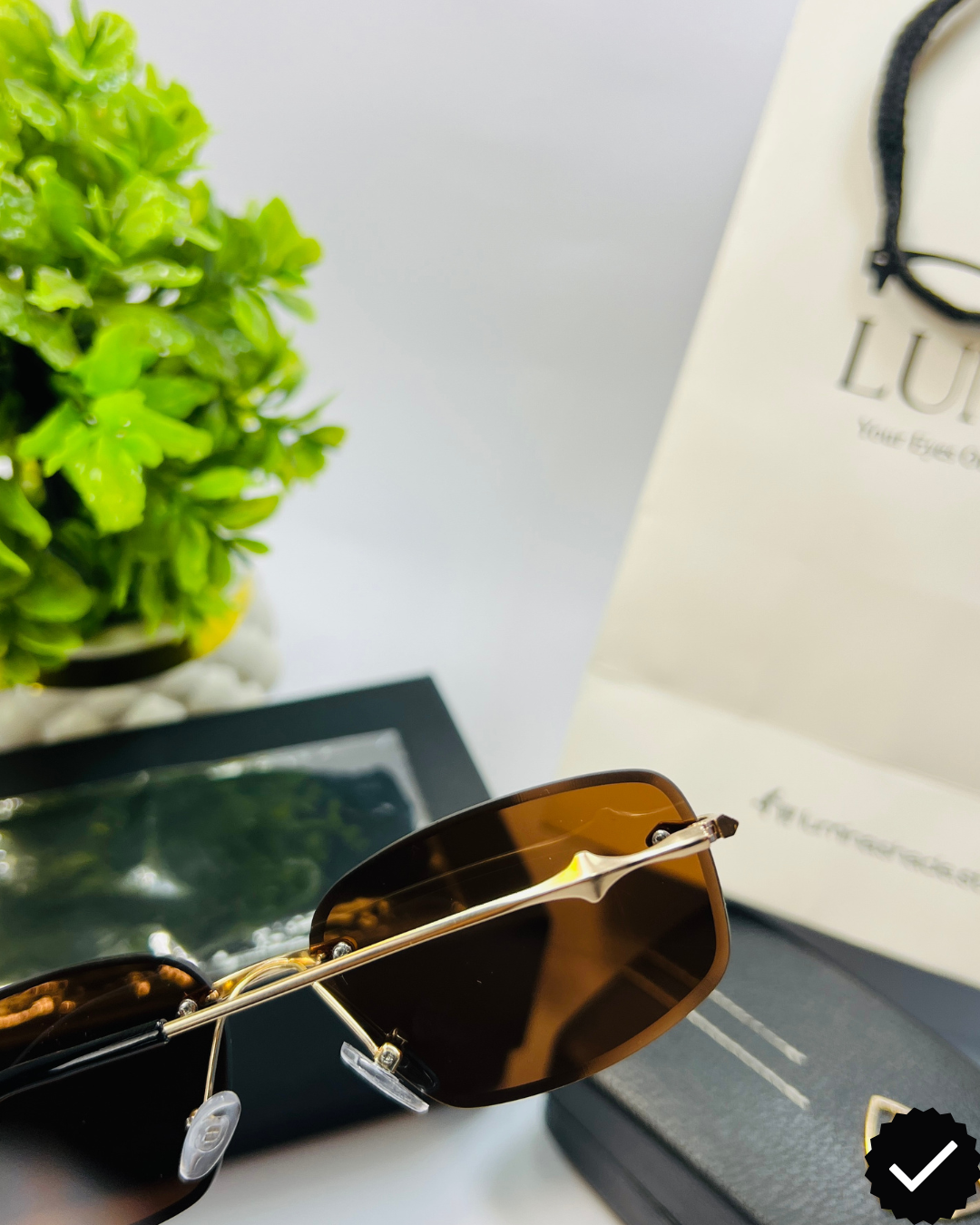 LUMINA Square Sunglasses – Gold Metal Frame & Brown Shades