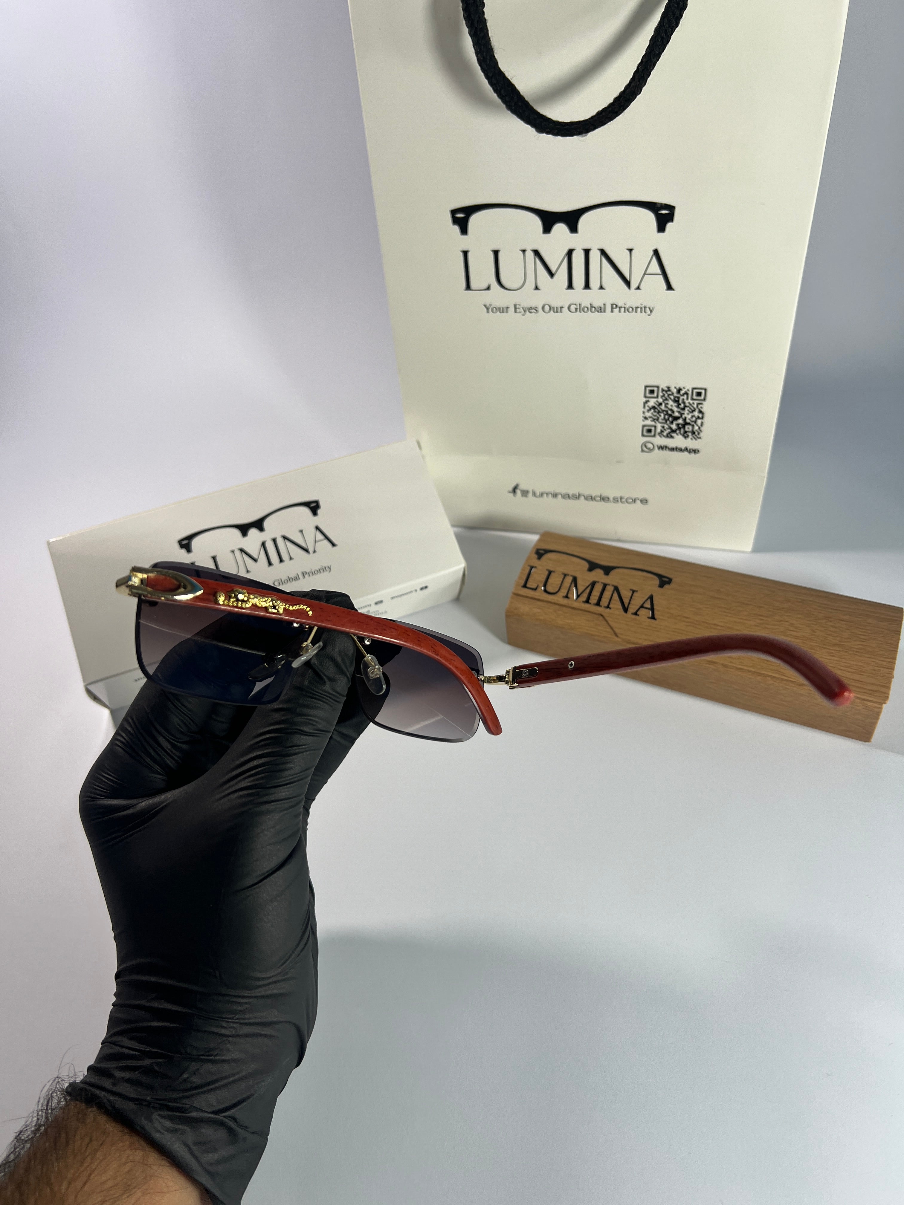 Cartier Wooden Frame Dark Shade – Lumina