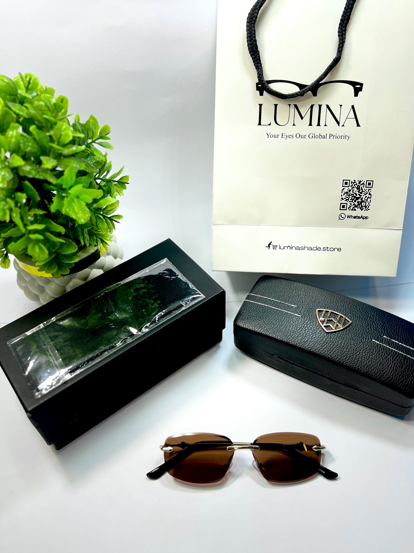 LUMINA Square Sunglasses – Gold Metal Frame & Black Shades