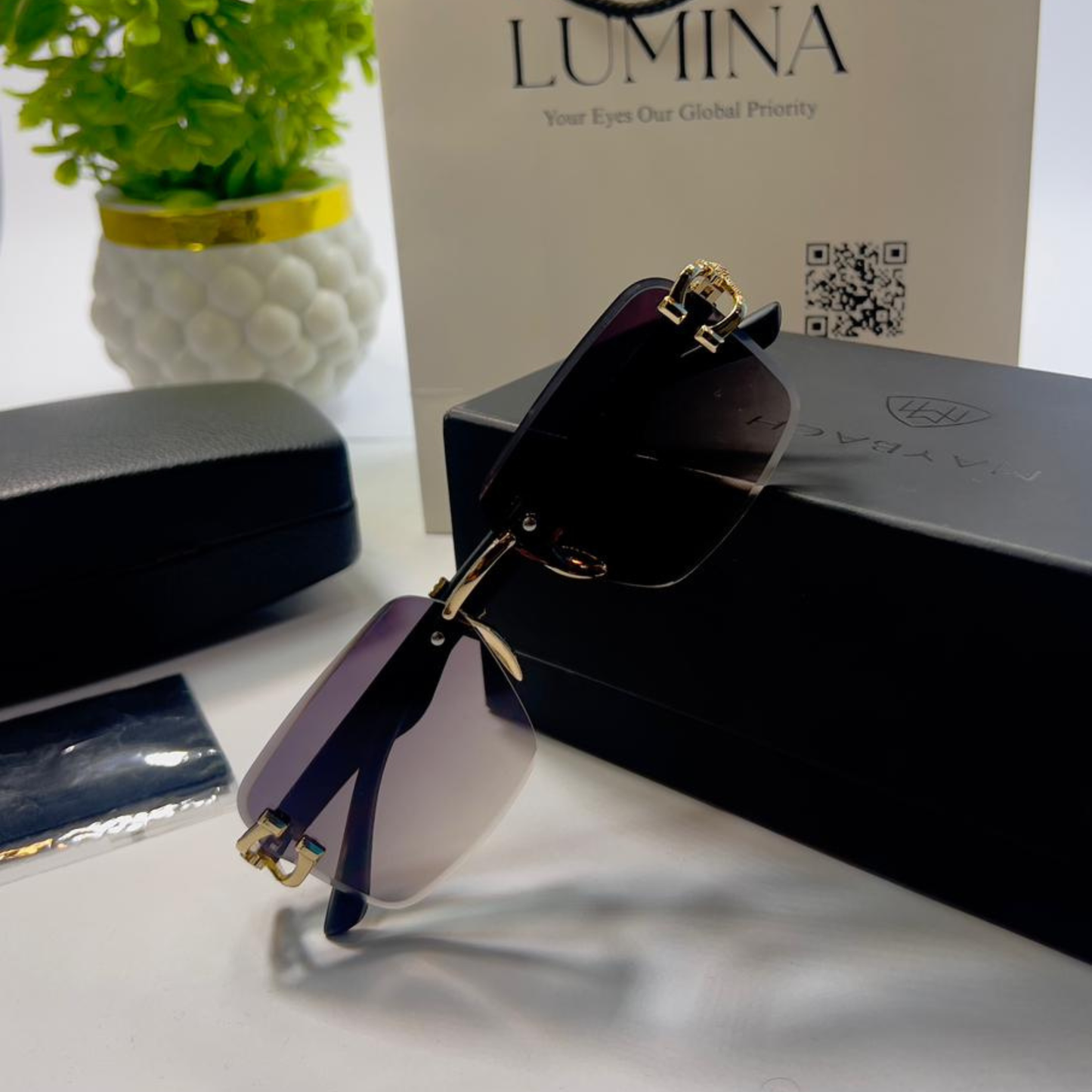 Lumina Signature Rimless Square Sunglasses – Deep Violet Gradient