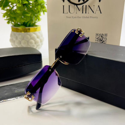 Lumina Luxe Geometric Rimless Sunglasses – Violet Gradient Edition