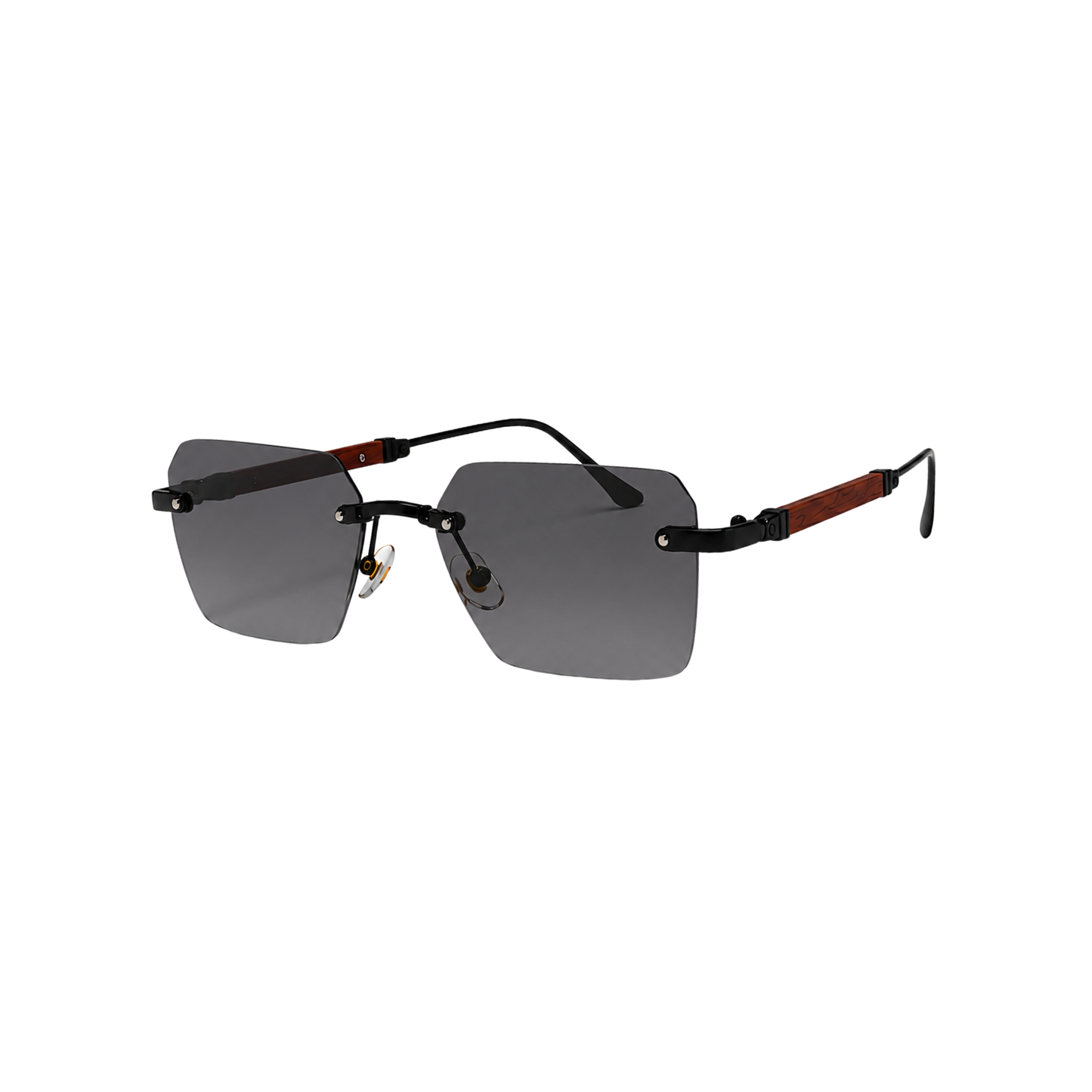 Luxury Rimless Square Sunglasses with Wooden Temples | UV400 Gradient Black Lenses for Men