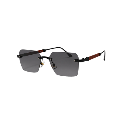 Luxury Rimless Square Sunglasses with Wooden Temples | UV400 Gradient Black Lenses for Men