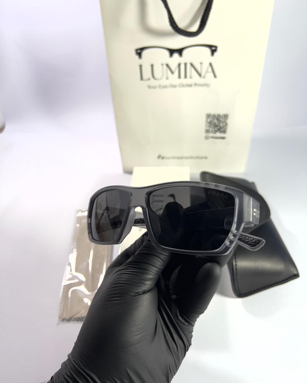 Prada Transparent Smoke Grey Frame with Dark Black Gradient Lenses