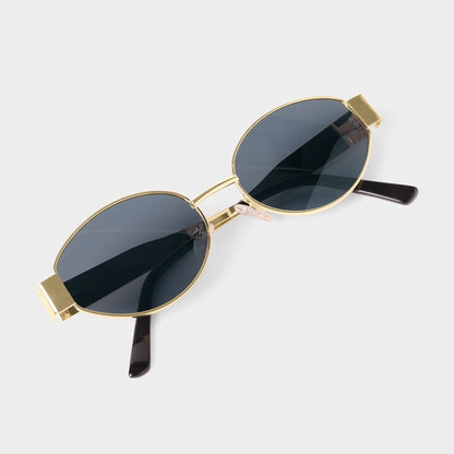 Vintage Small Oval Frame Sunglasses Black Lense
