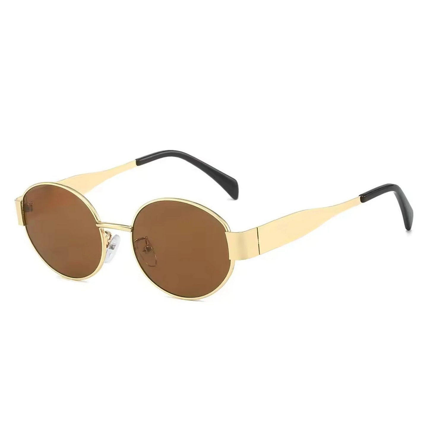 Vintage Small Oval Frame Sunglasses Black Lense
